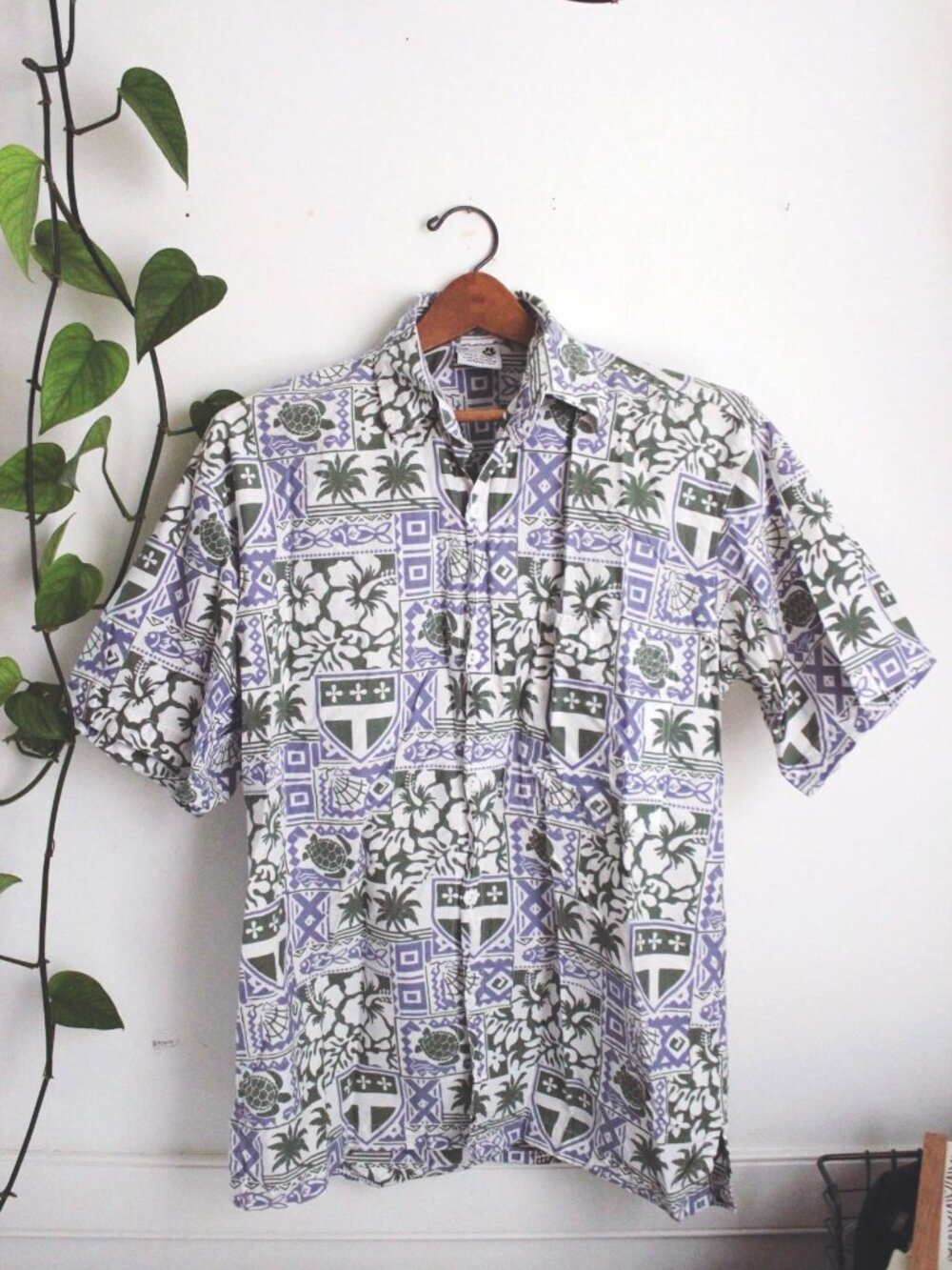 Vintage Wet Dog Hawaiian Shirt Tropical Floral Animal Button-Up Cotton Small 90s - Picture 2 of 7